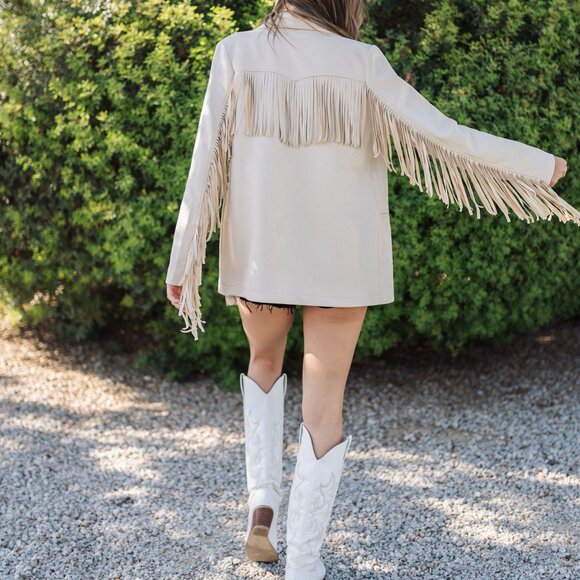 The Sierra Fringe Jacket | Cream Faux Suede | Show Me Your Mumu - Picture 1 of 6
